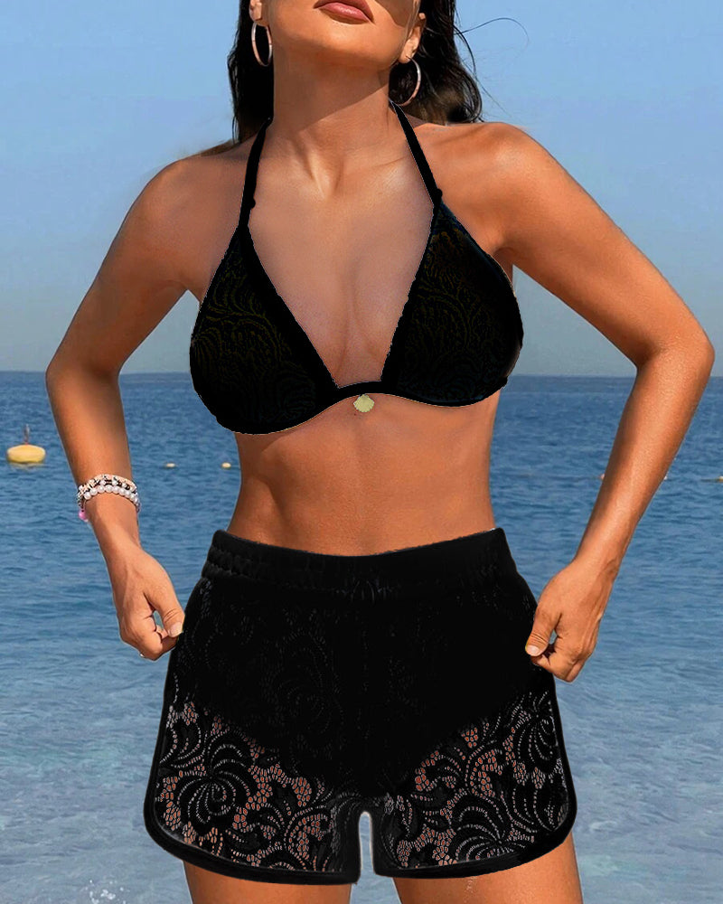 Laluna® | Elegáns egyszínű csipkés bikini szett