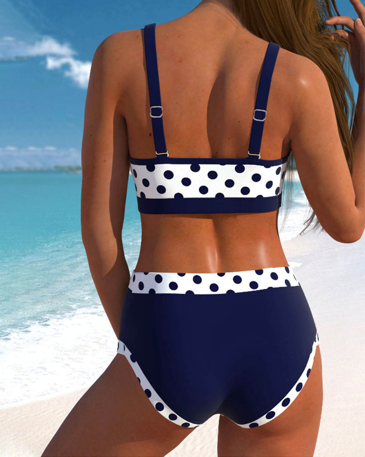 Liesbeth - Magas derekú pöttyös bikini patchwork dizájnnal