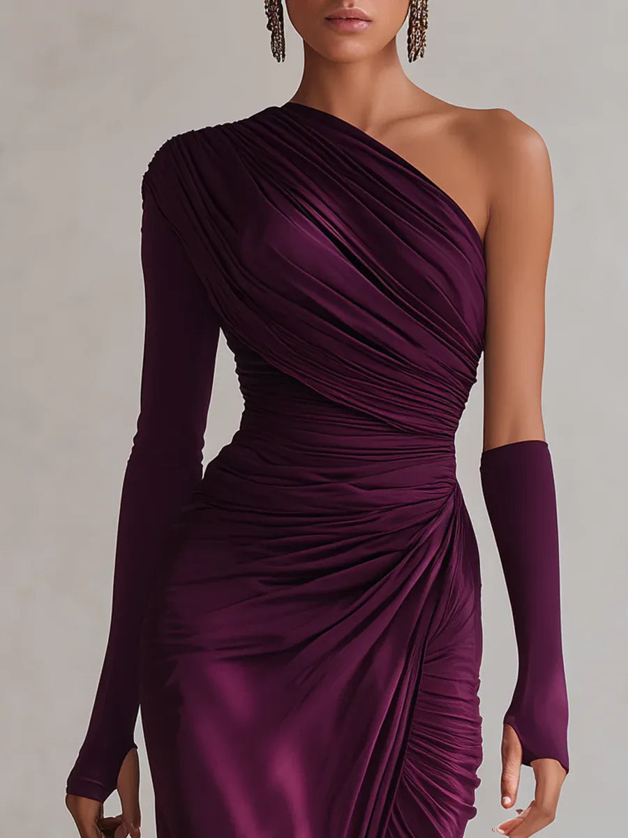 Rosalia - Elegáns lila maxi ruha egy vállra