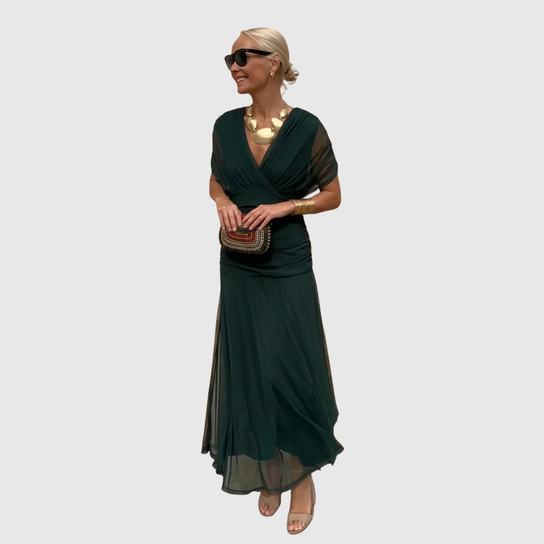 Ágnes - Elegáns Maxi Estélyi Ruha V-kivágással