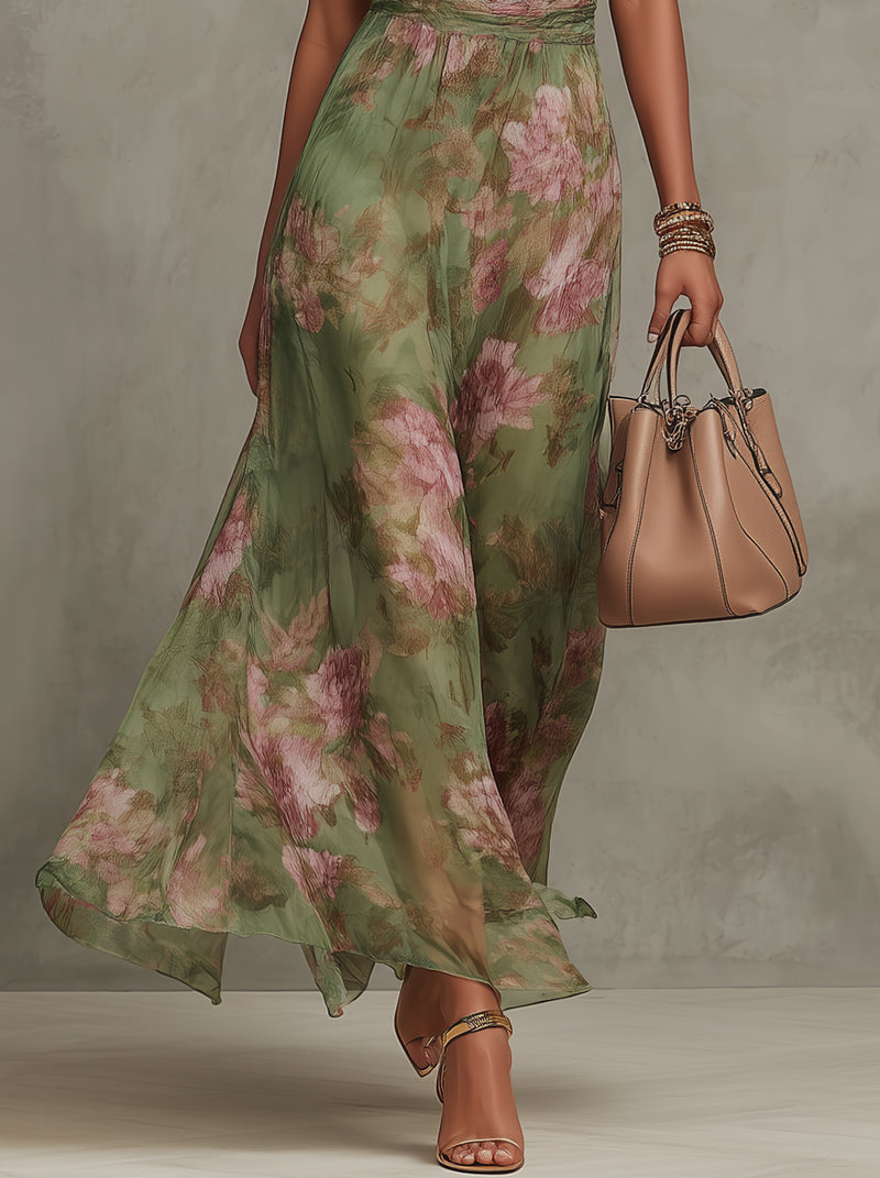 Florine™ | Zöld Maxi Ruha Virágmintával
