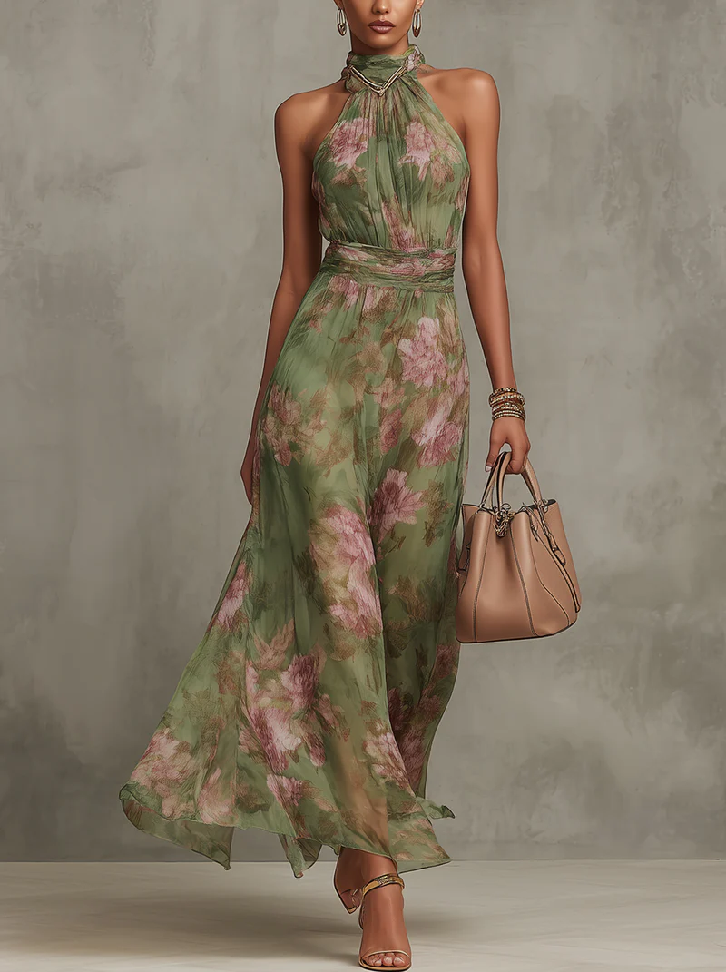 Livia | Virágmintás Maxi Halter Ruha