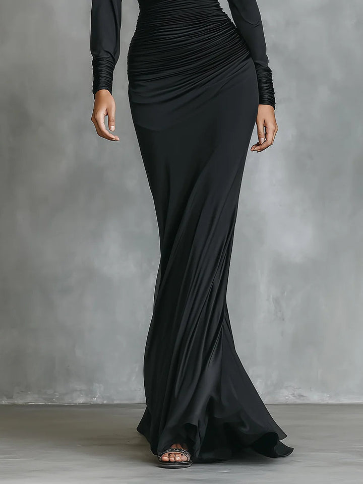 Célina™ | Selyem One-Shoulder Maxi Ruha Fekete Színben