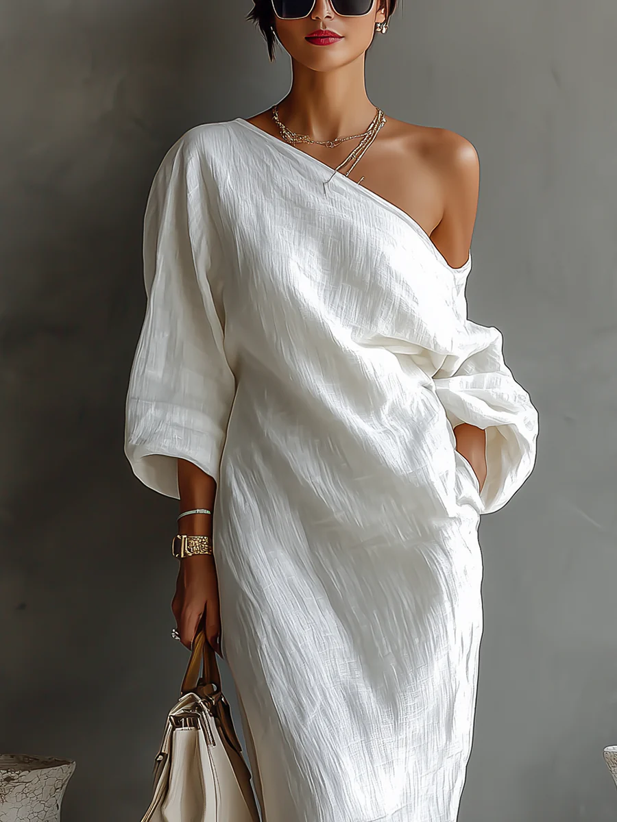 Elise™ | Elegáns Egyszerű Vállú Maxi Ruha Fehérben