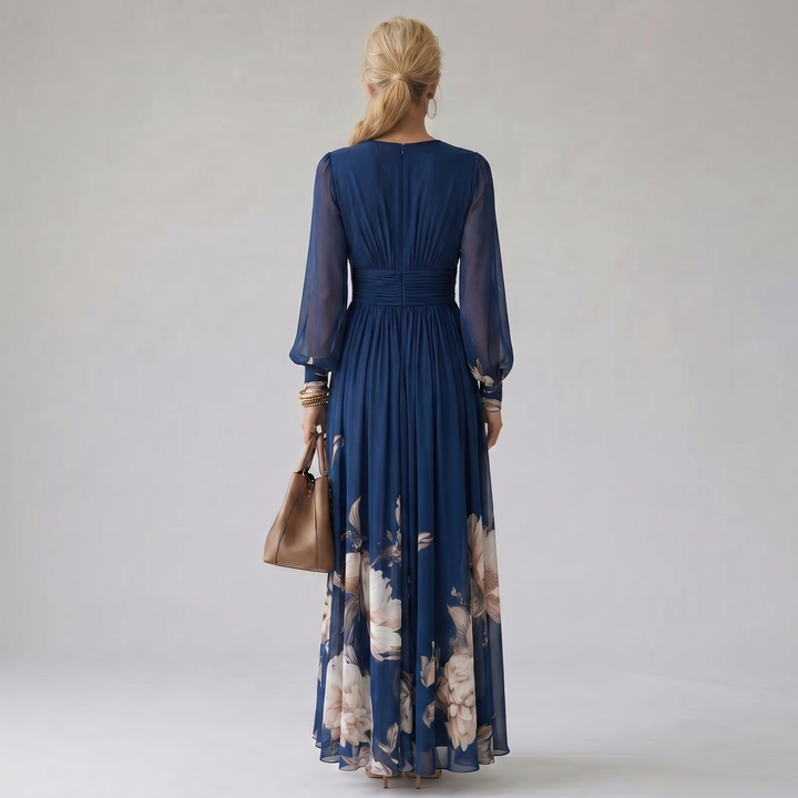Lilly | Tengerészkék Virágos Kényelmes Maxi Ruha