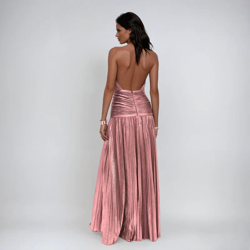 Emma | Háttal Nyitott Fémes Halter Ruha